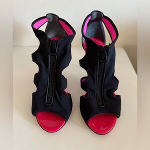 Jimmy Choo Scuba Fabric Heels Sandals Leather 7
